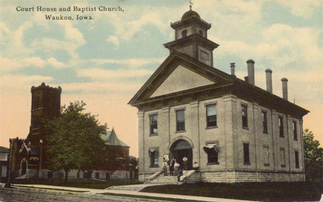 Allamakee co. courthouse & Baptist church, Waukon - undated