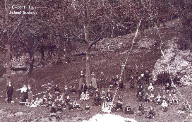 Elkport School grounds, students & teachers - undated