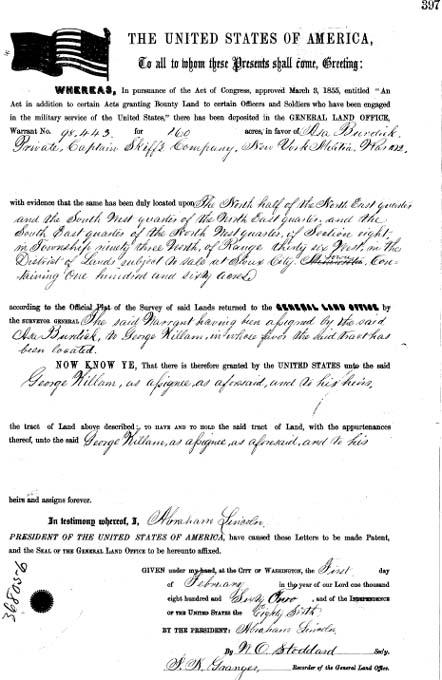 Asa Burdick Bounty Land Warrant, War of 1812