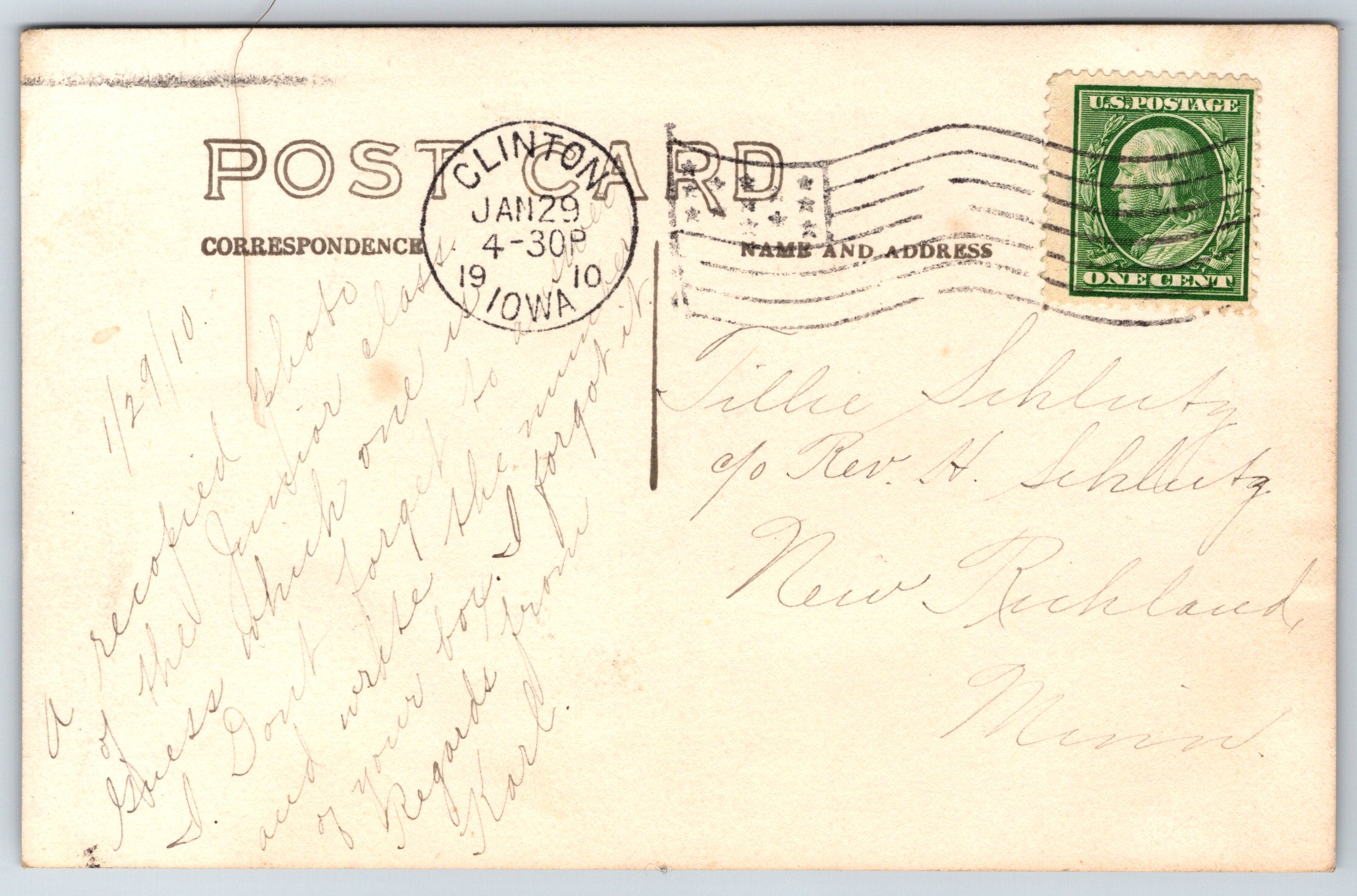 Reverse of postcard