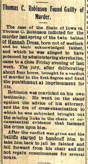 Cresco Twin babies Murder Cresco Twice-A-Week Plain dealer Tuesday Nov. 3, 1903