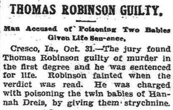 Cresco Twin babies Murder Burlington Hawkeye Sunday Nov. 1, 1903