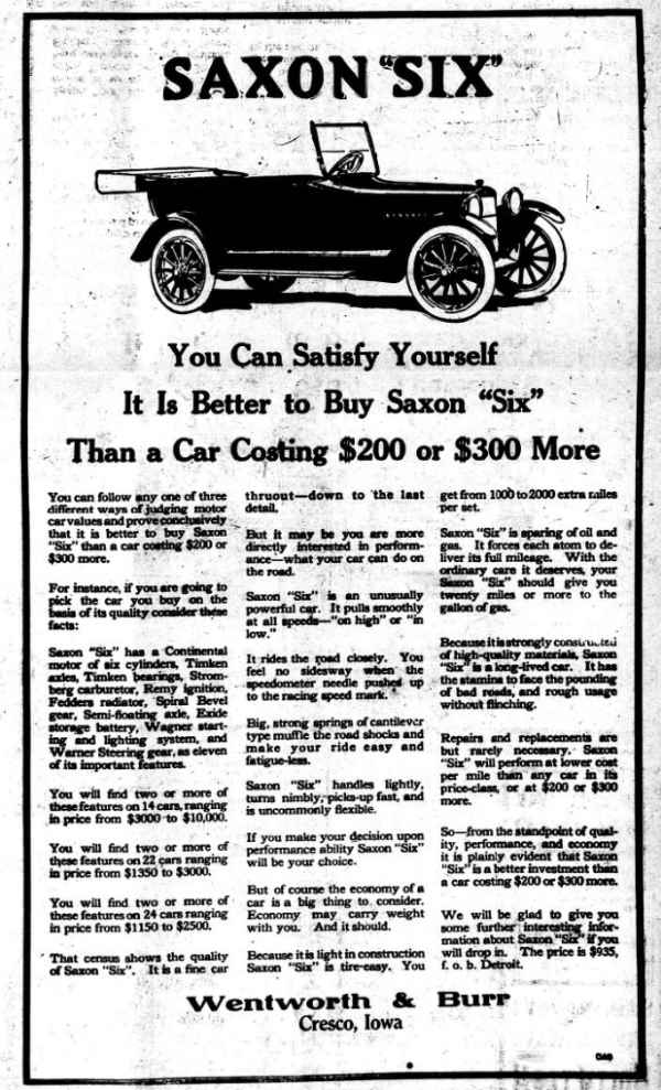 Saxon Six Auto Ad