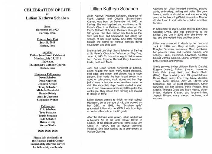 Lillian Kathryn Schaben Obit