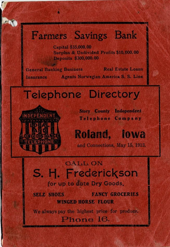 1913 Roland Telephone Directory image 1