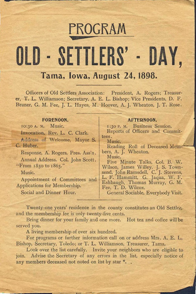 Old
                Settlers Day Program 1898